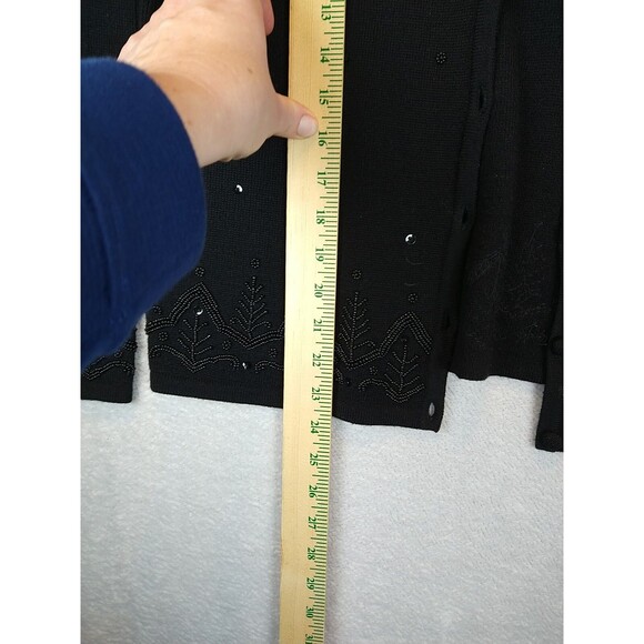 Talbots Cardigan Sweater Women's Medium Wool Black Bead Sequin Button - Picture 7 of 11